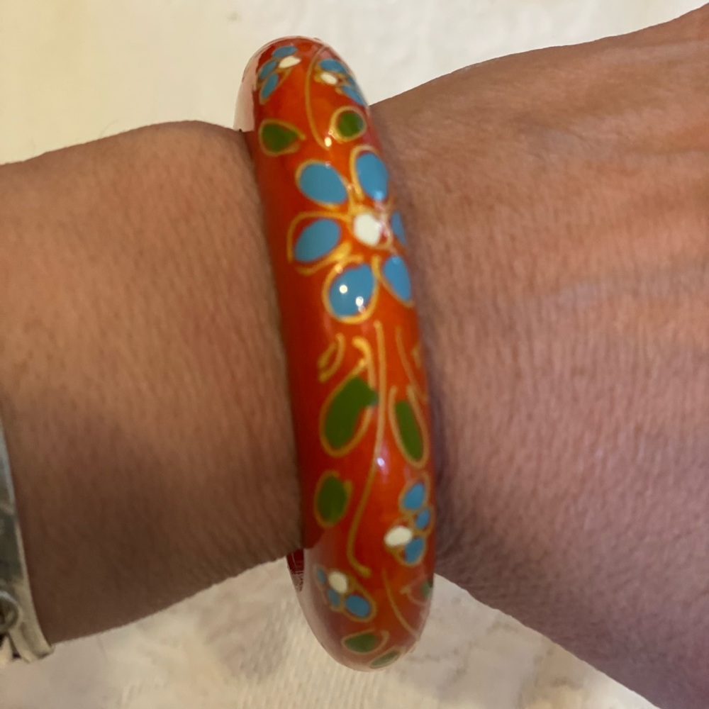 Hand painted red vintage cuff bracelet